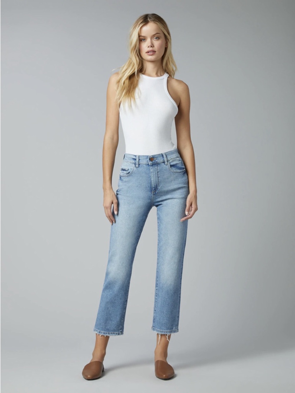 DL1961 Straight-Leg Cropped Jeans - Patti Light Blue Reef Wash Size 27